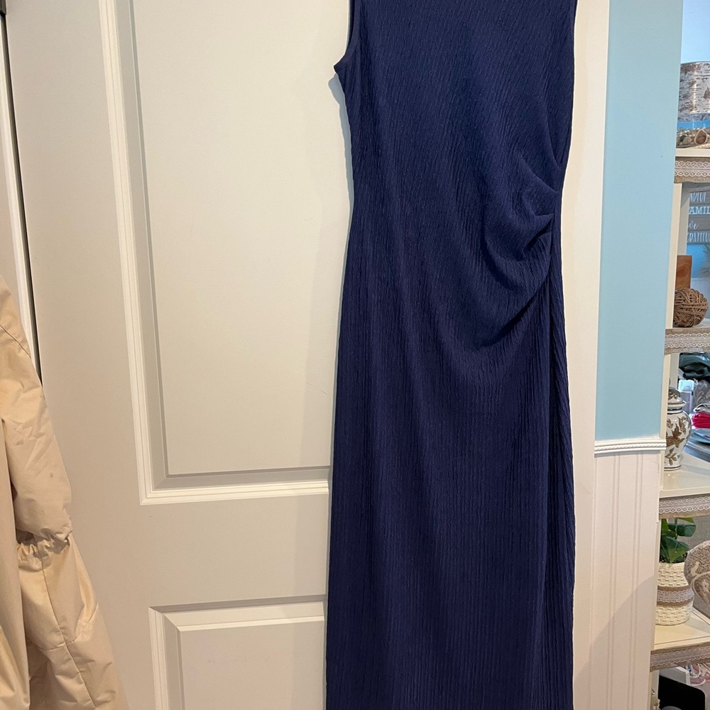Elegant Navy Ruched Side Sleeveless Dress